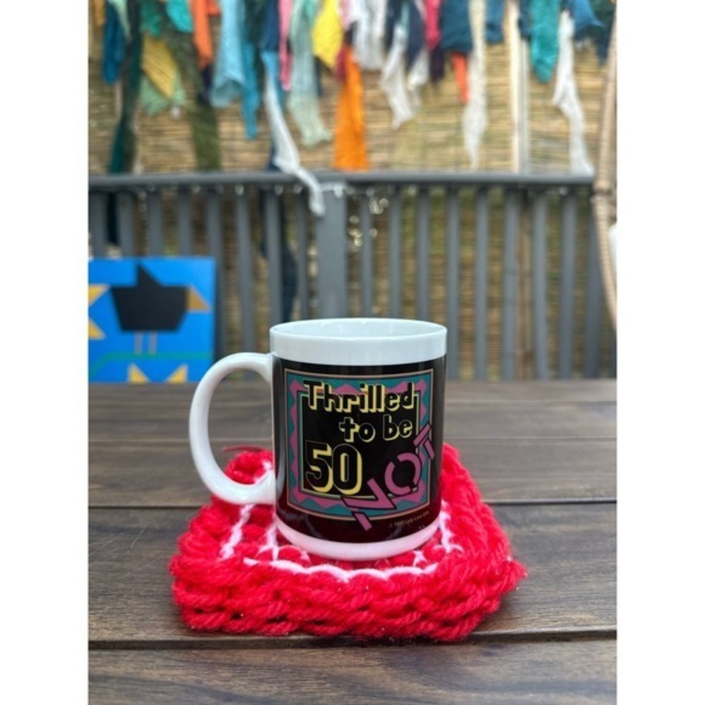 Vintage 1992 Lady Love Gifts 50th Birthday Mug Thrilled to be 50 NOT 90s Graphic
